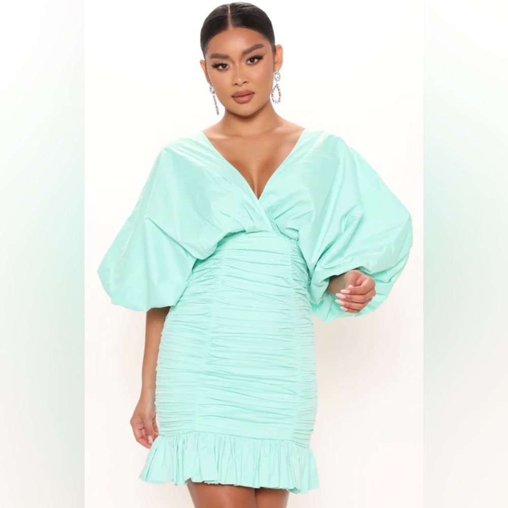 Fashion Nova turquoise ruffle dress